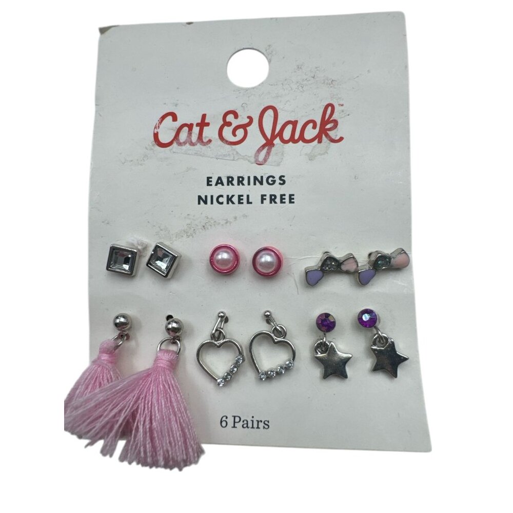 Cat & Jack Nickel Free Earrings Set Of 6 Pairs With Studs Hoops & Tassels